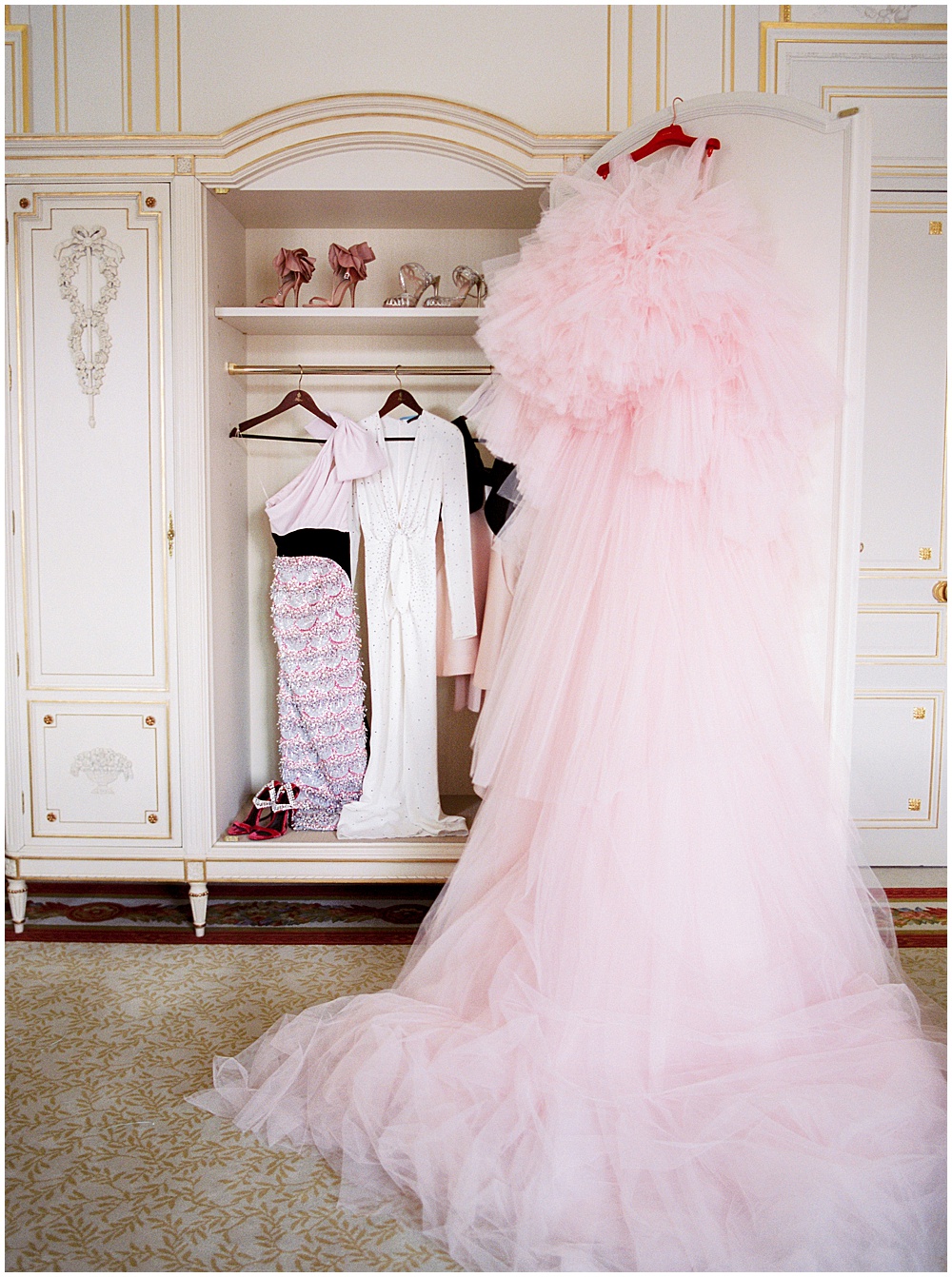 Pink wedding dress, bridal fashion 