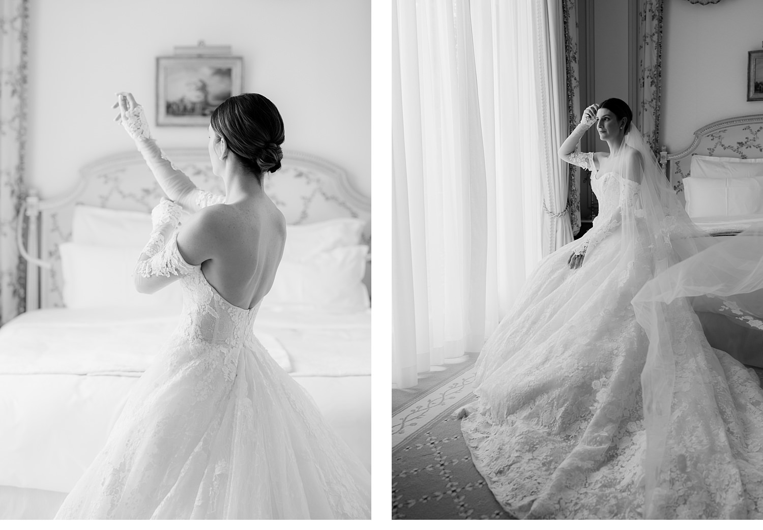 Bride getting ready at the Ritz, Ritz Paris elopement, getting ready portraits, elope to paris
