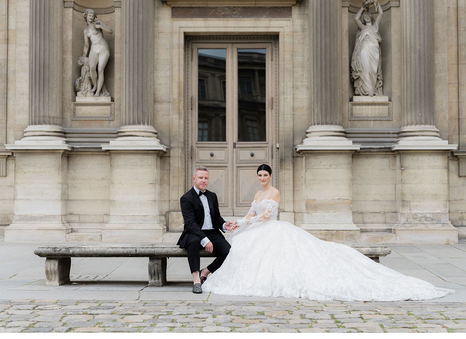 Bride and Groom Portraits at the Louvre, Paris elopement