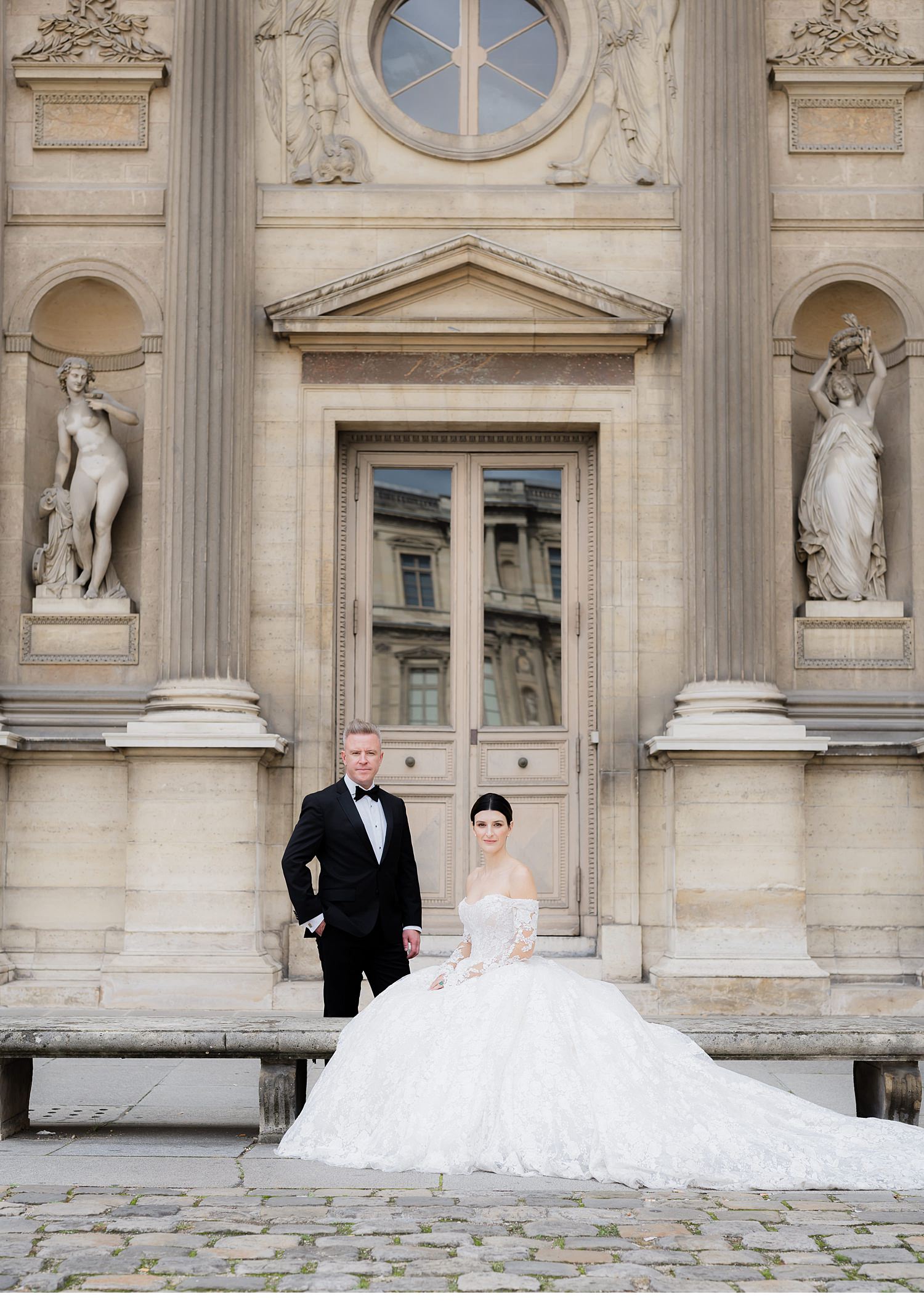 Bride and Groom Portraits at the Louvre, Paris elopement