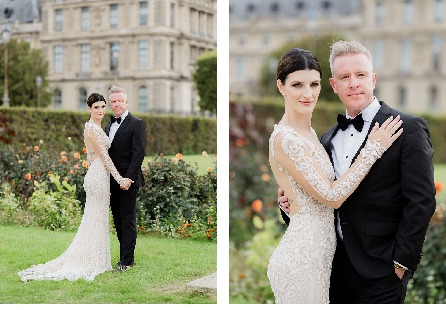 Bride and groom Portraits at the Tuileries in Paris, Elope to Paris, Elopement,