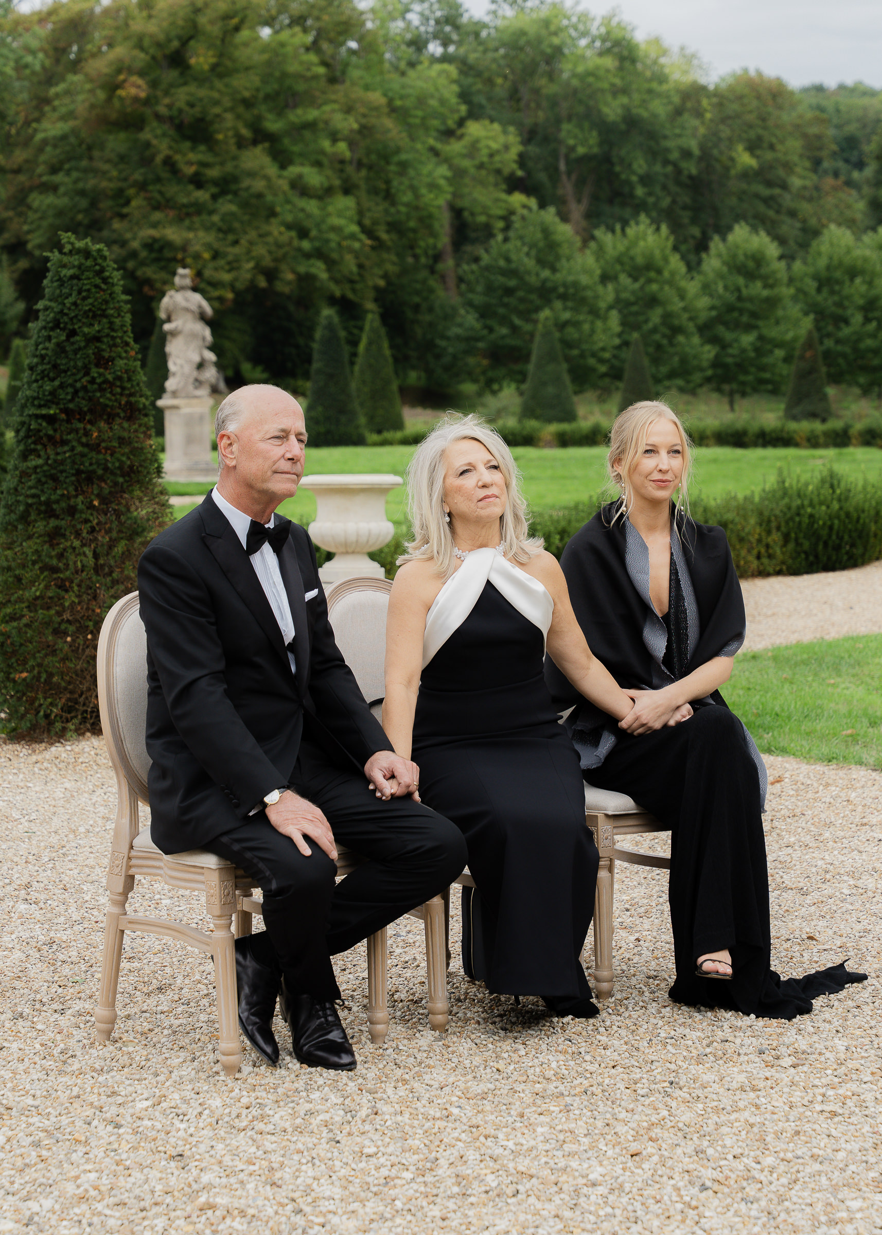 Guests sat in the gardens of Château Villette for a romantic wedding ceremony