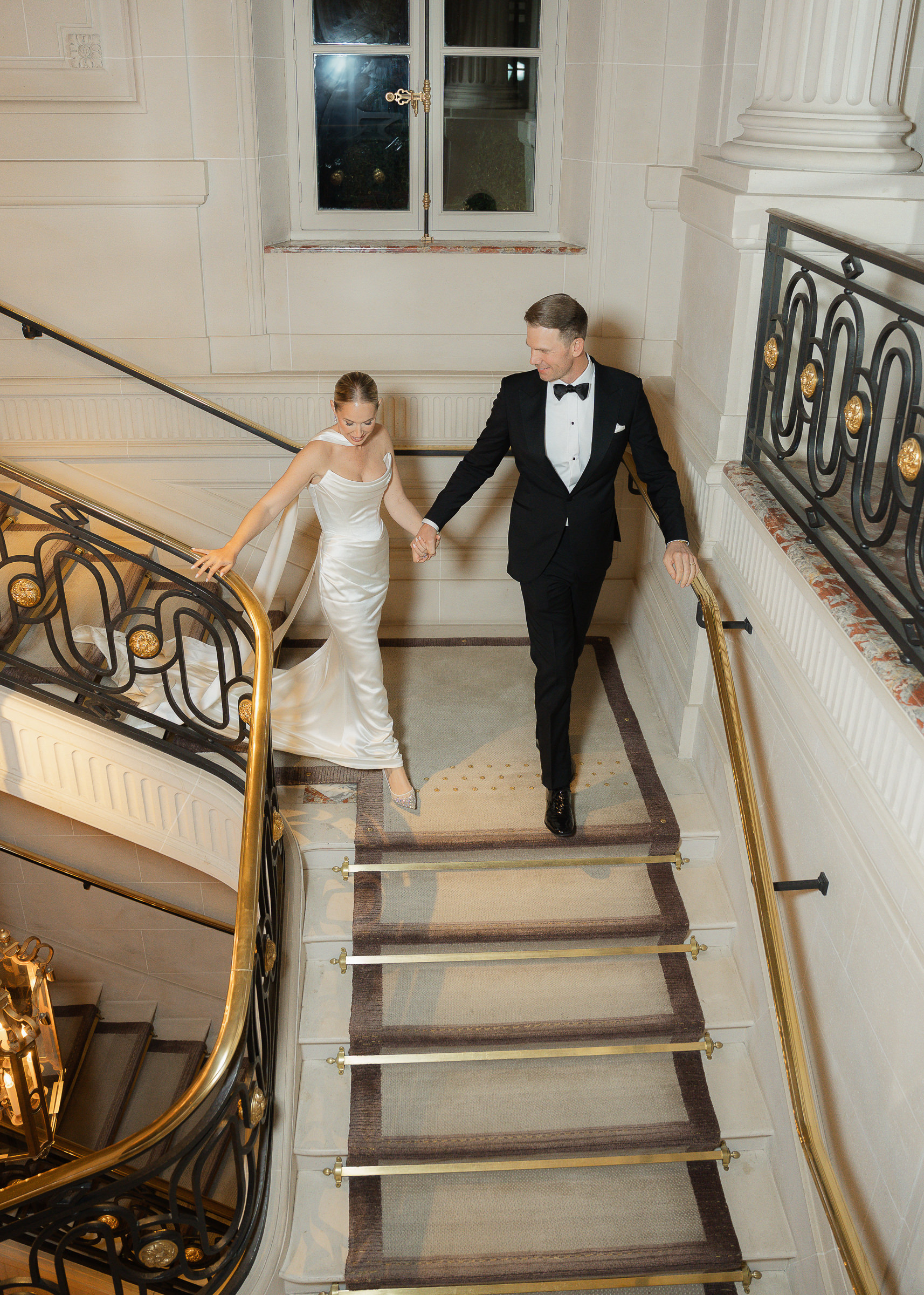 Bride and groom night portraits at their Hôtel de Crillon wedding reception in Paris