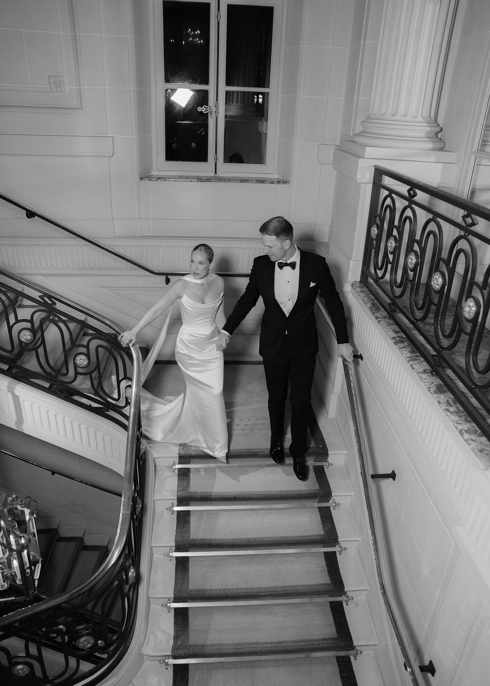 Bride and groom night portraits at their Hôtel de Crillon wedding reception in Paris