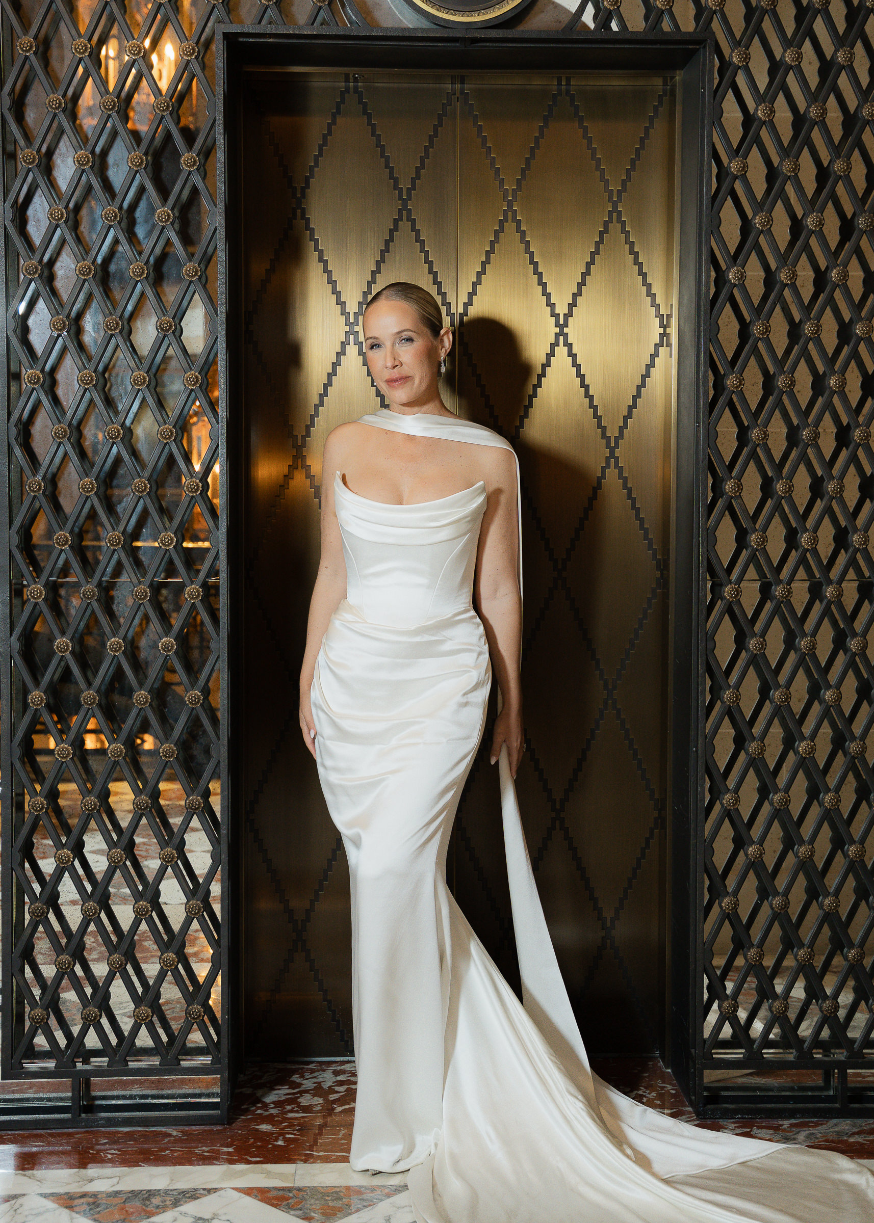 Bride and groom night portraits at their Hôtel de Crillon wedding reception in Paris
