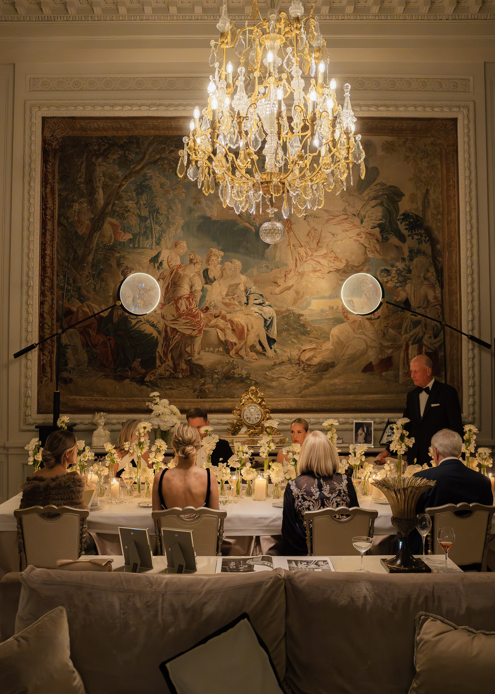 Candlelit reception dinner at Hôtel de Crillon luxury wedding in Paris