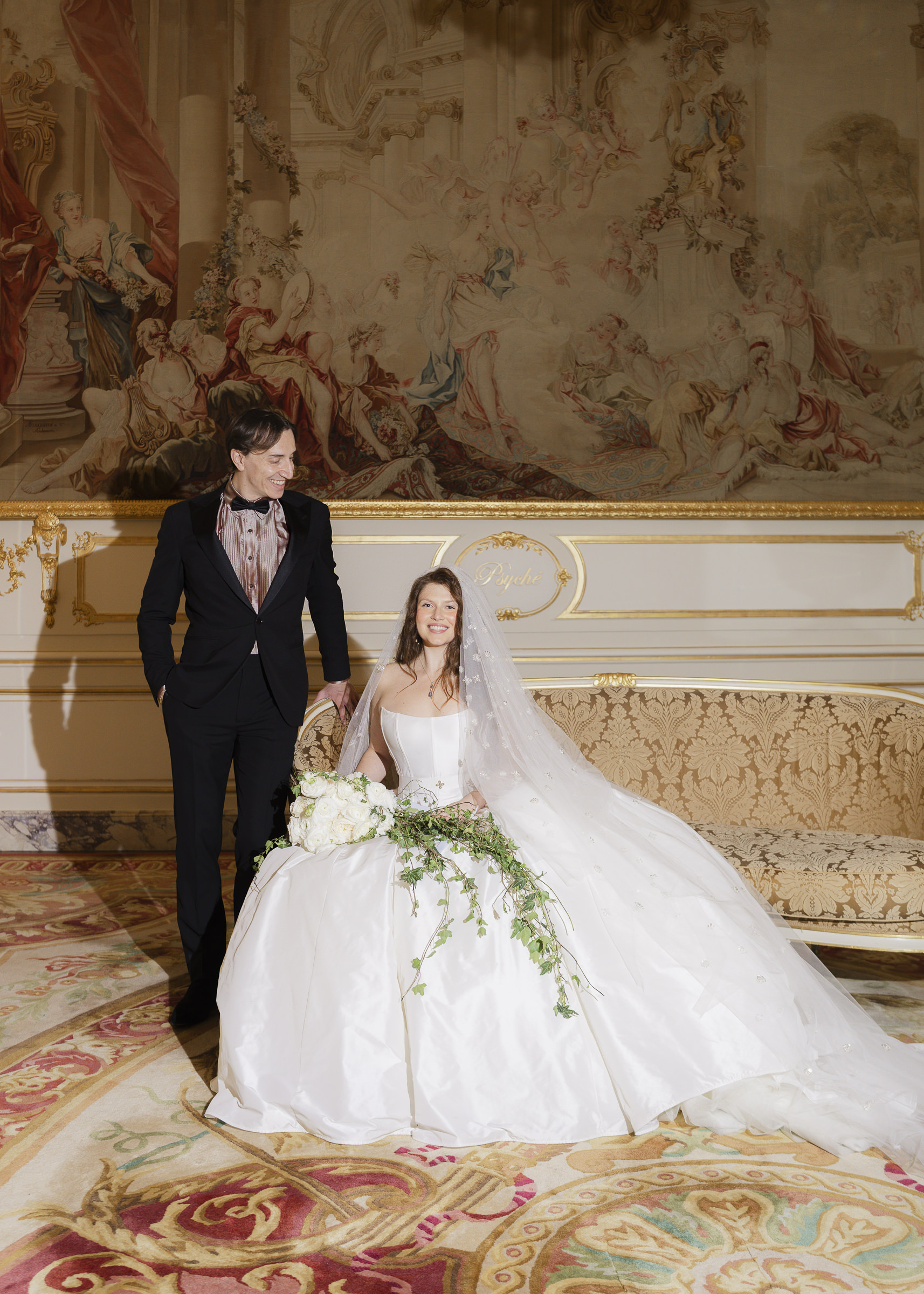 Editorial-style wedding portraits of the couple in Paris