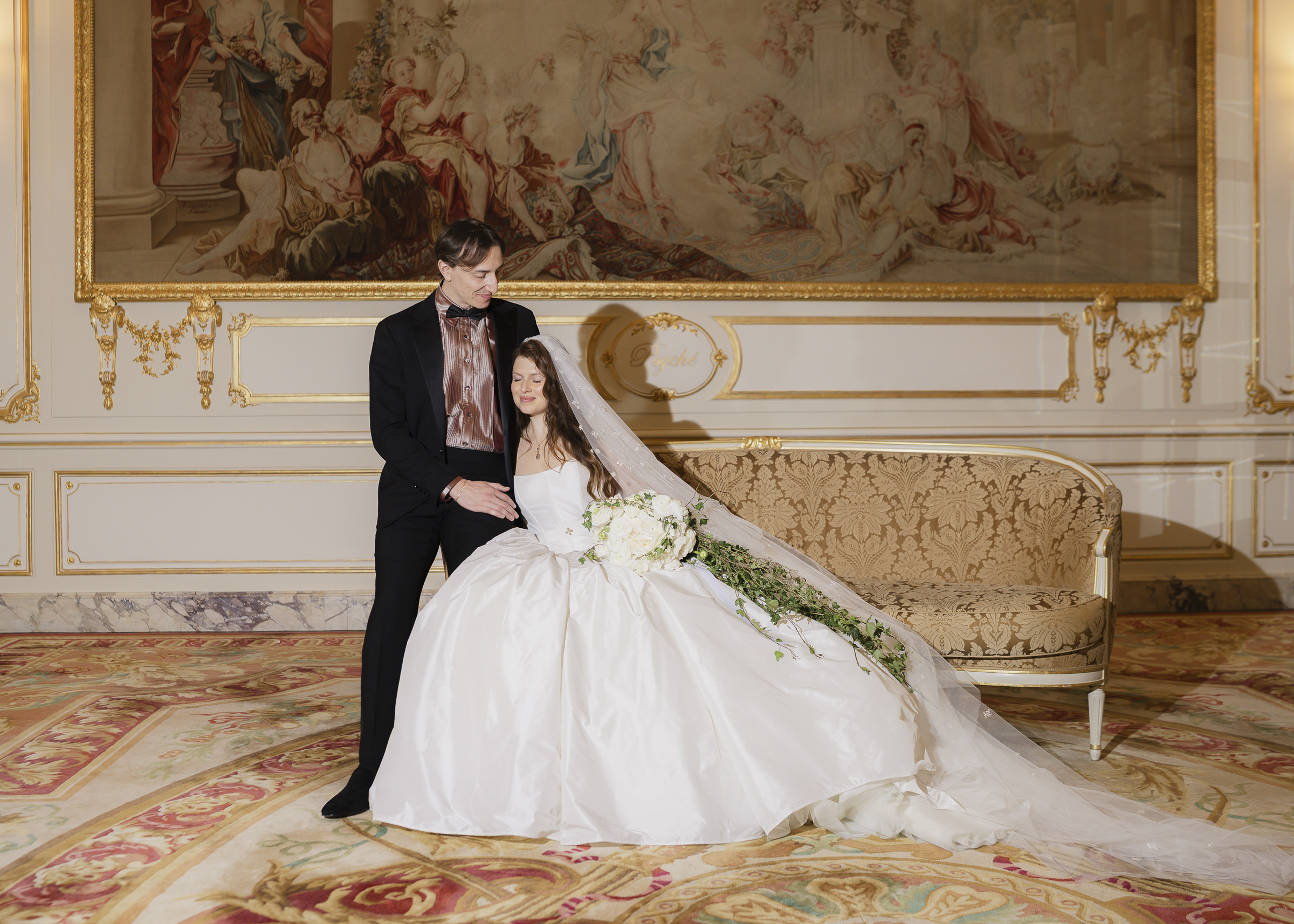 Paris wedding couple portraits with warm autumn tones