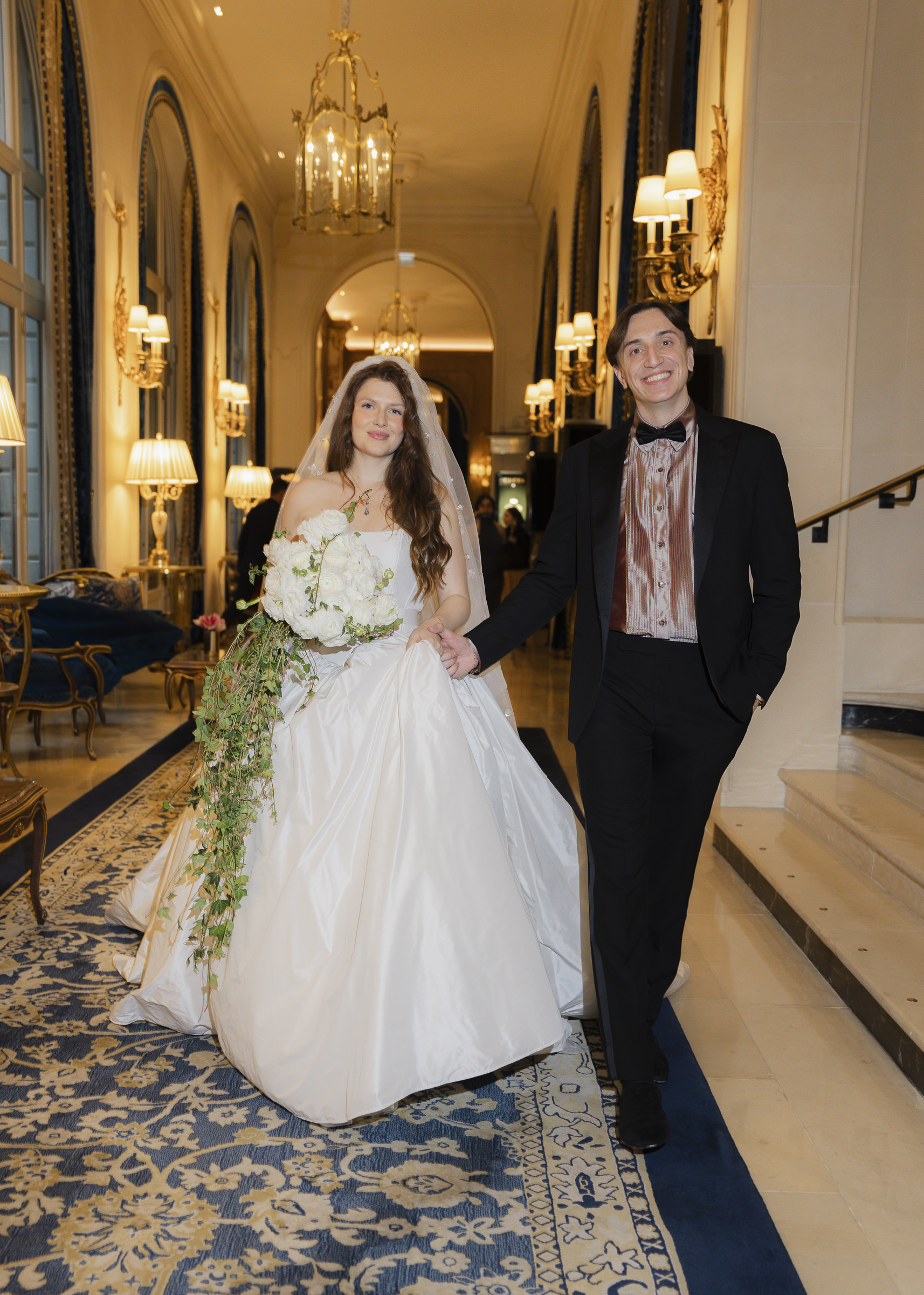 Bride and groom portraits after their first look during an intimate autumn wedding in Paris