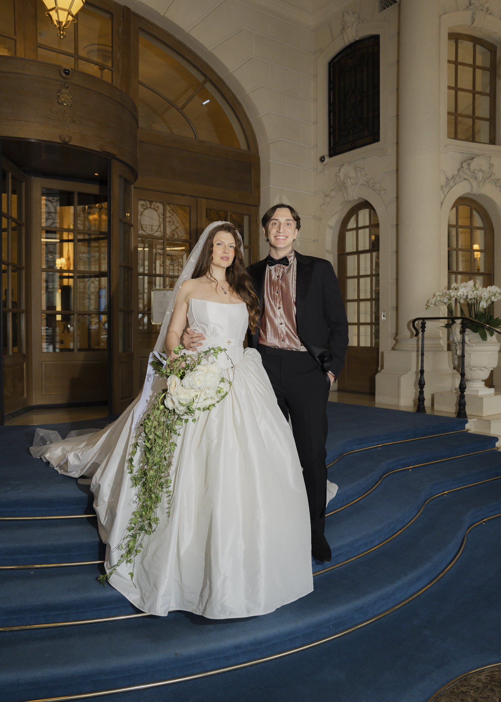 Bride and groom portraits after their first look during an intimate autumn wedding in Paris