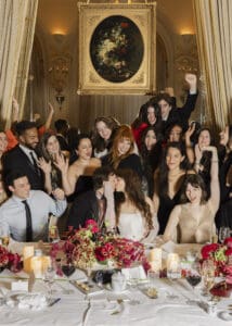 Intimate autumn wedding. A fun group portrait in the Ritz Paris Hotel.