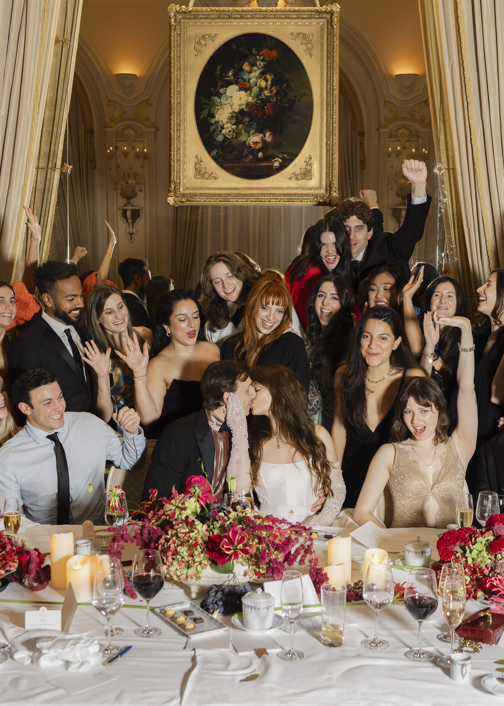 Intimate autumn wedding. A fun group portrait in the Ritz Paris Hotel.