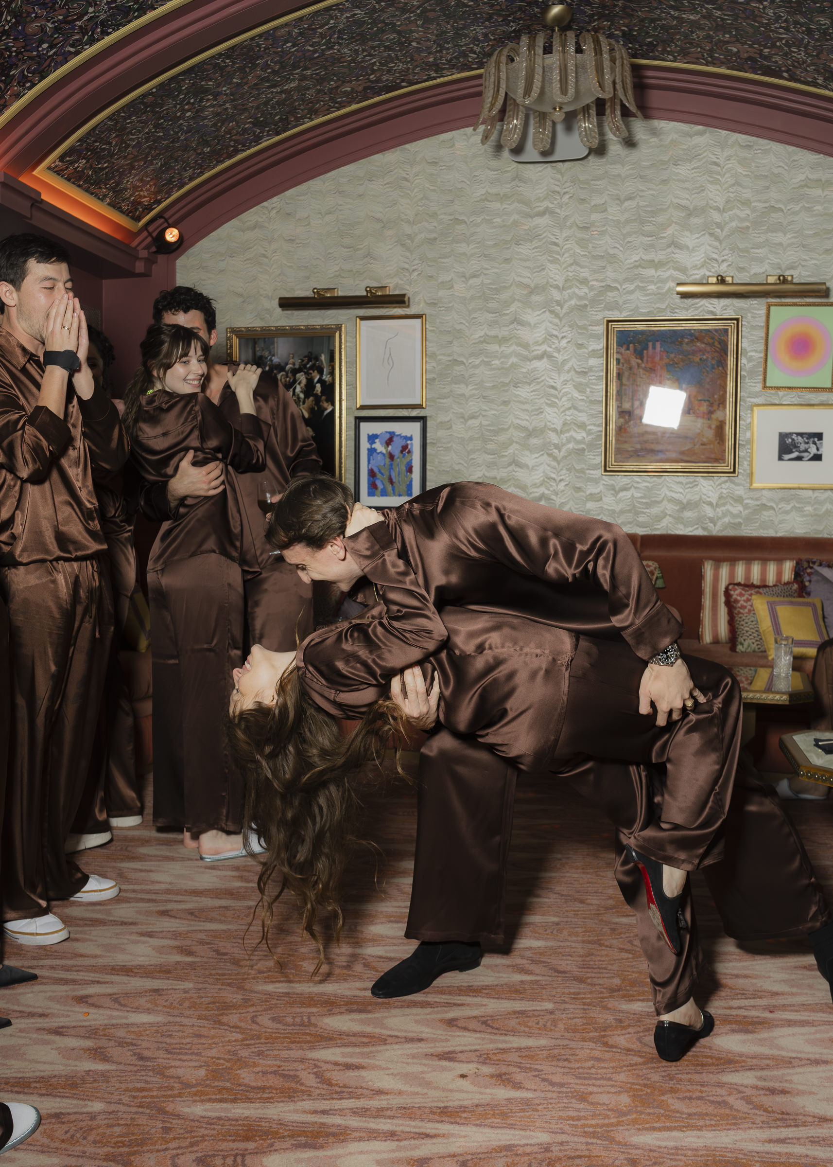 Bride and groom at relaxed house-party style wedding reception at Le Grand Mazarin