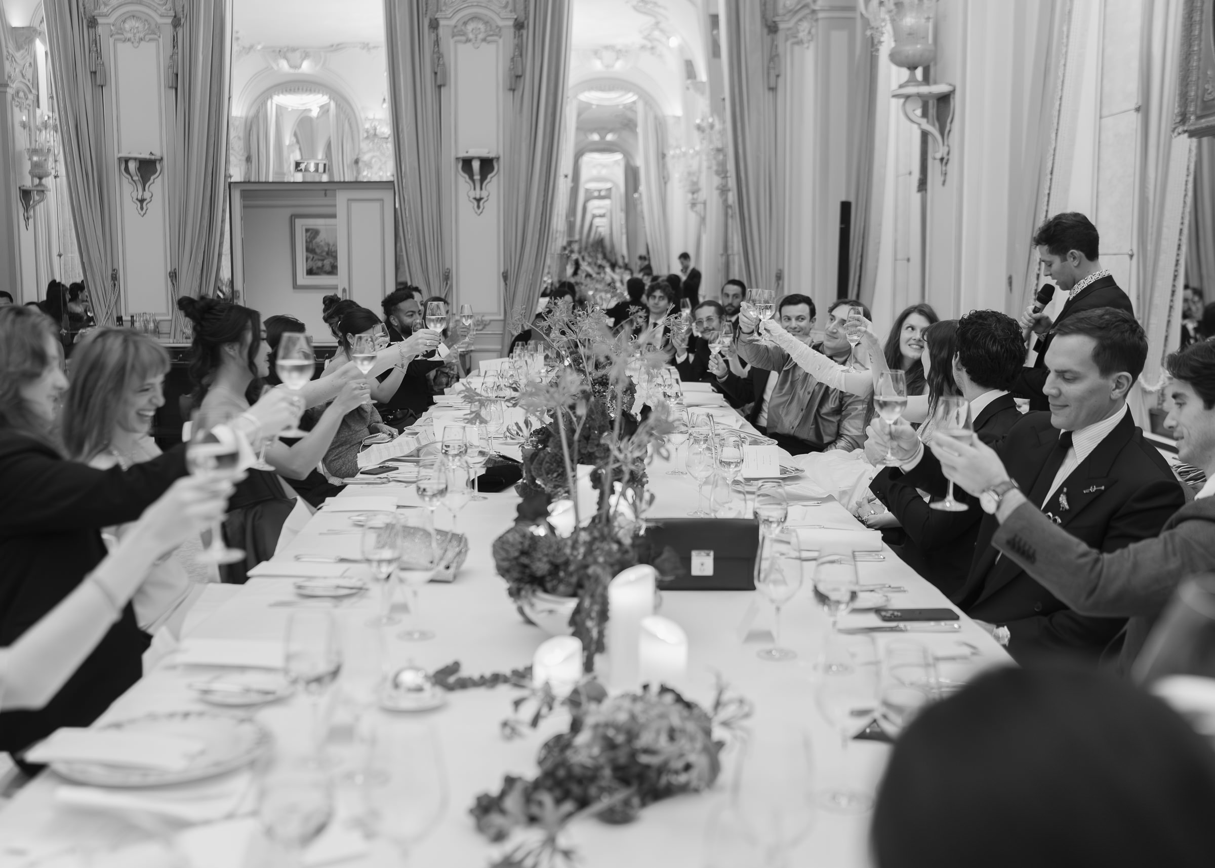 Elegant autumn wedding dinner decor in the Marie-Louise Room at the Ritz Paris