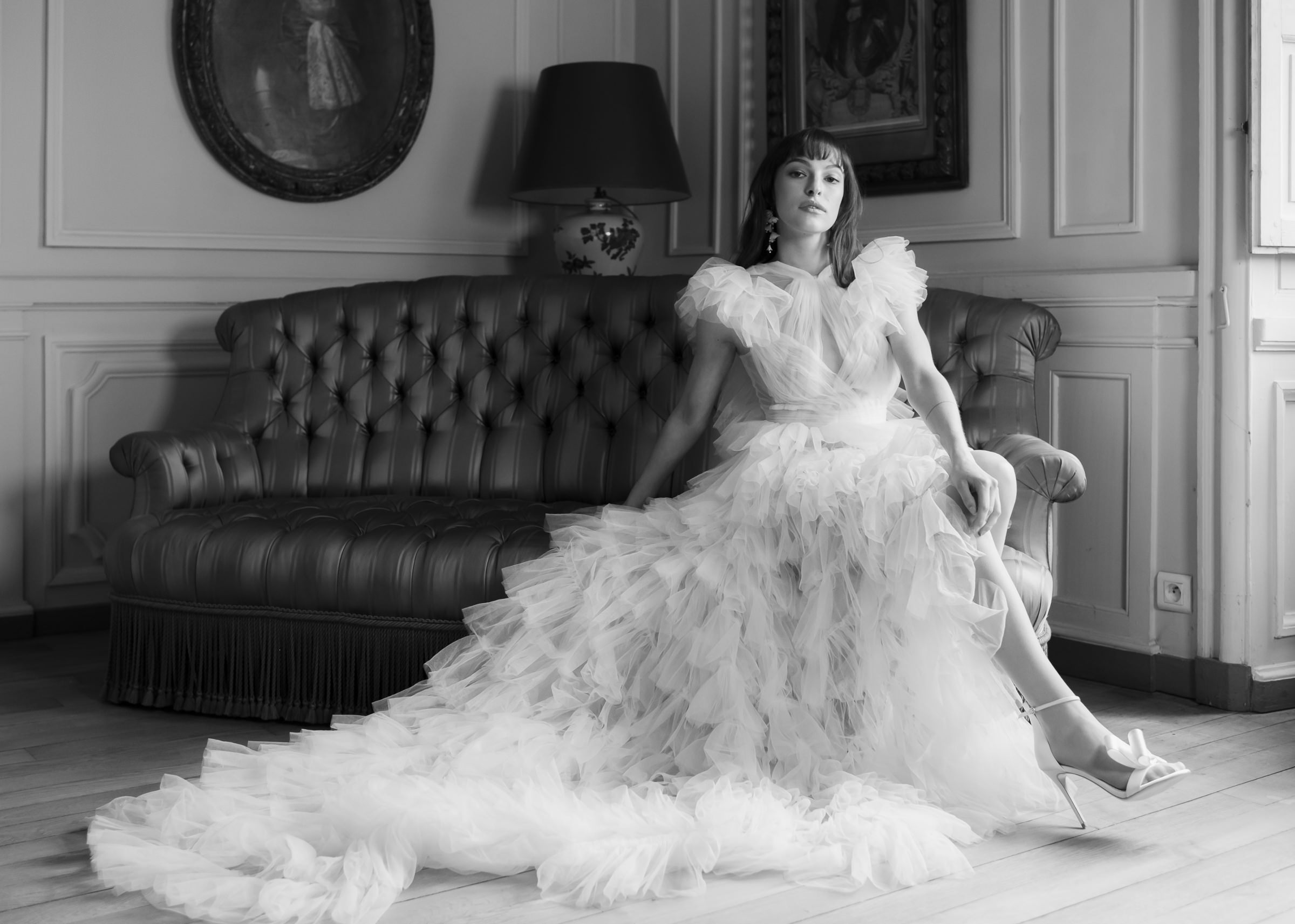 Editorial bridal portrait captured inside a historic French château