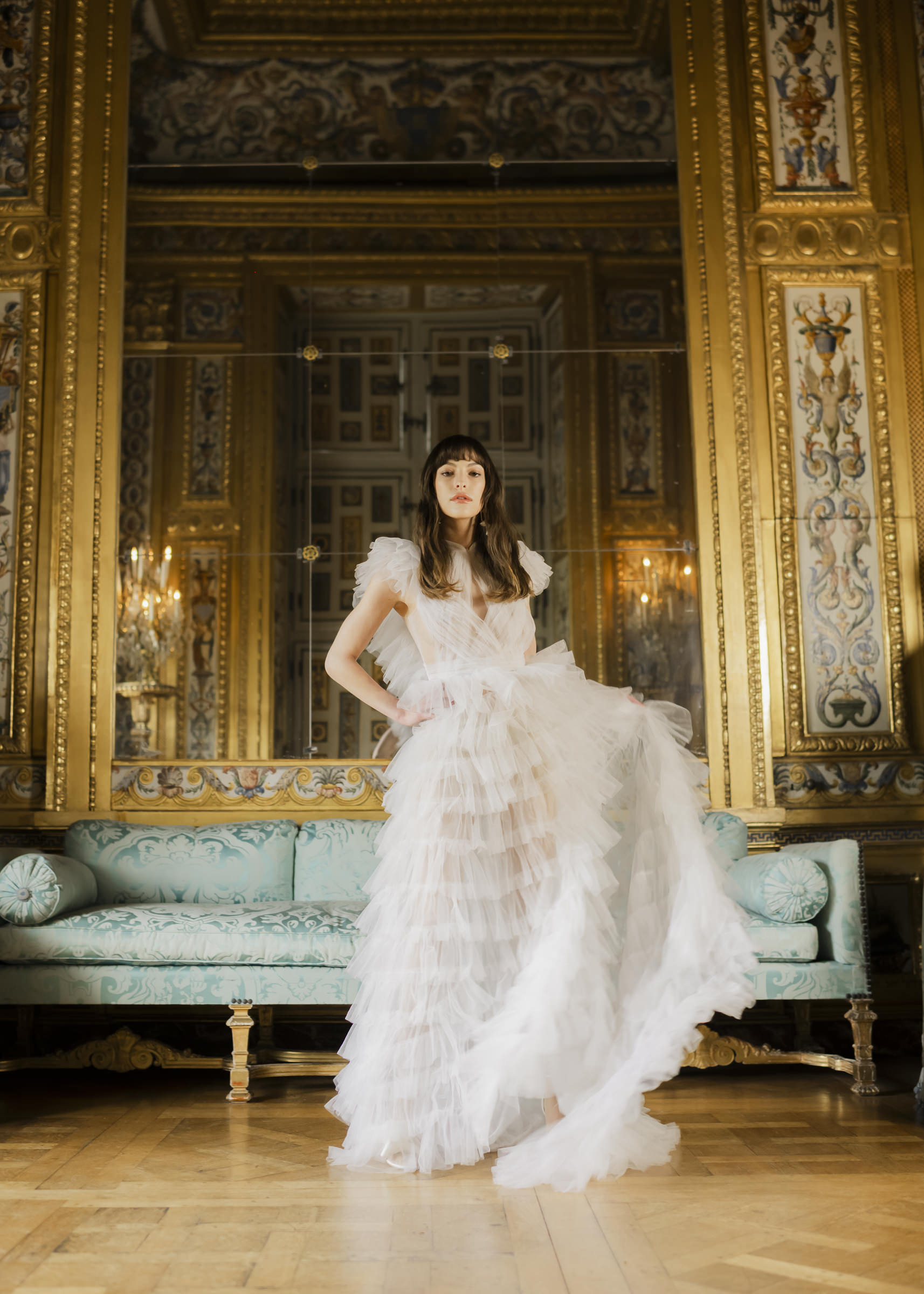 Editorial bride wedding portrait captured inside Château de Vaux-le-Vicomte