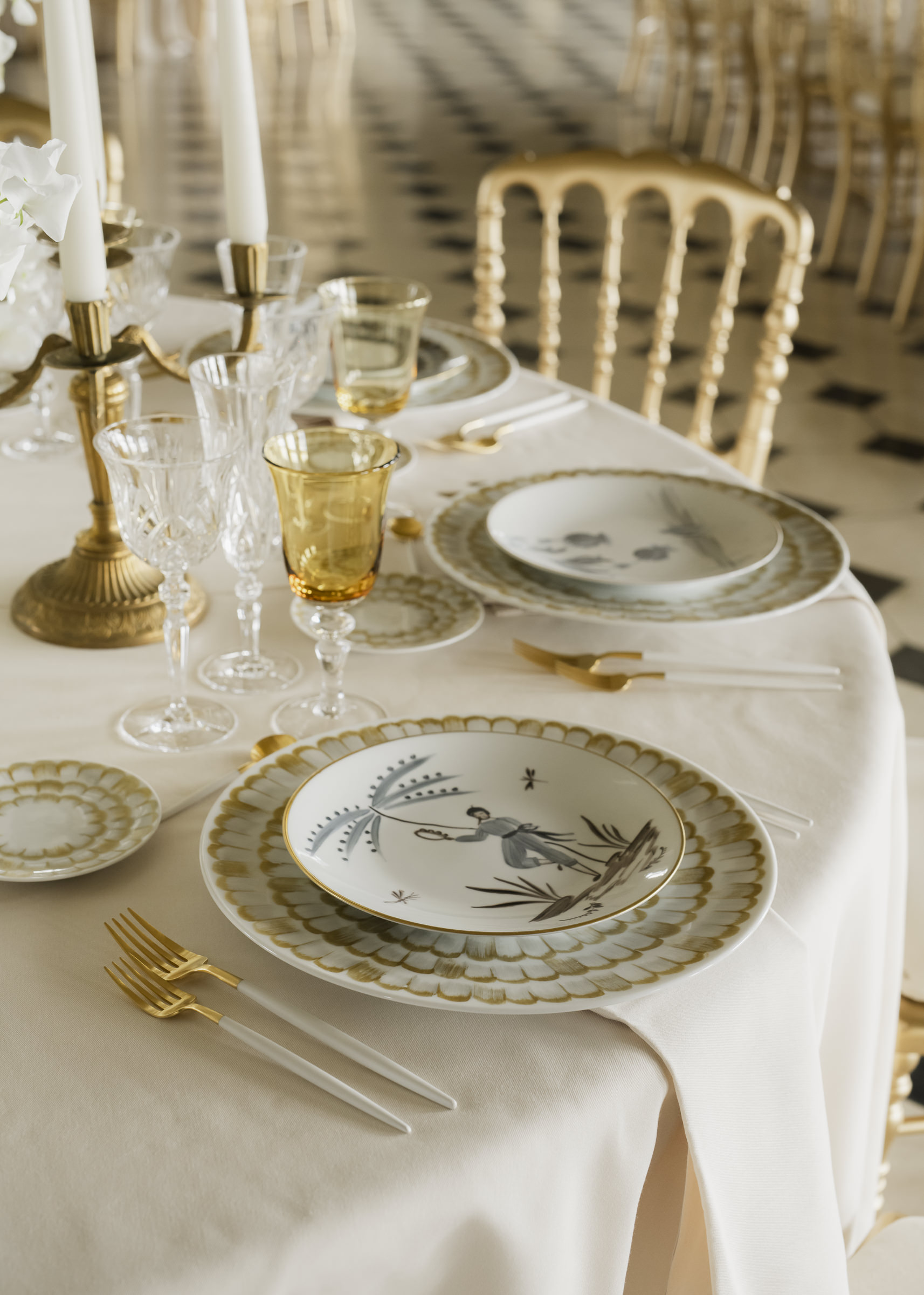 Opulent wedding reception inspired by French aristocracy and contemporary restraint