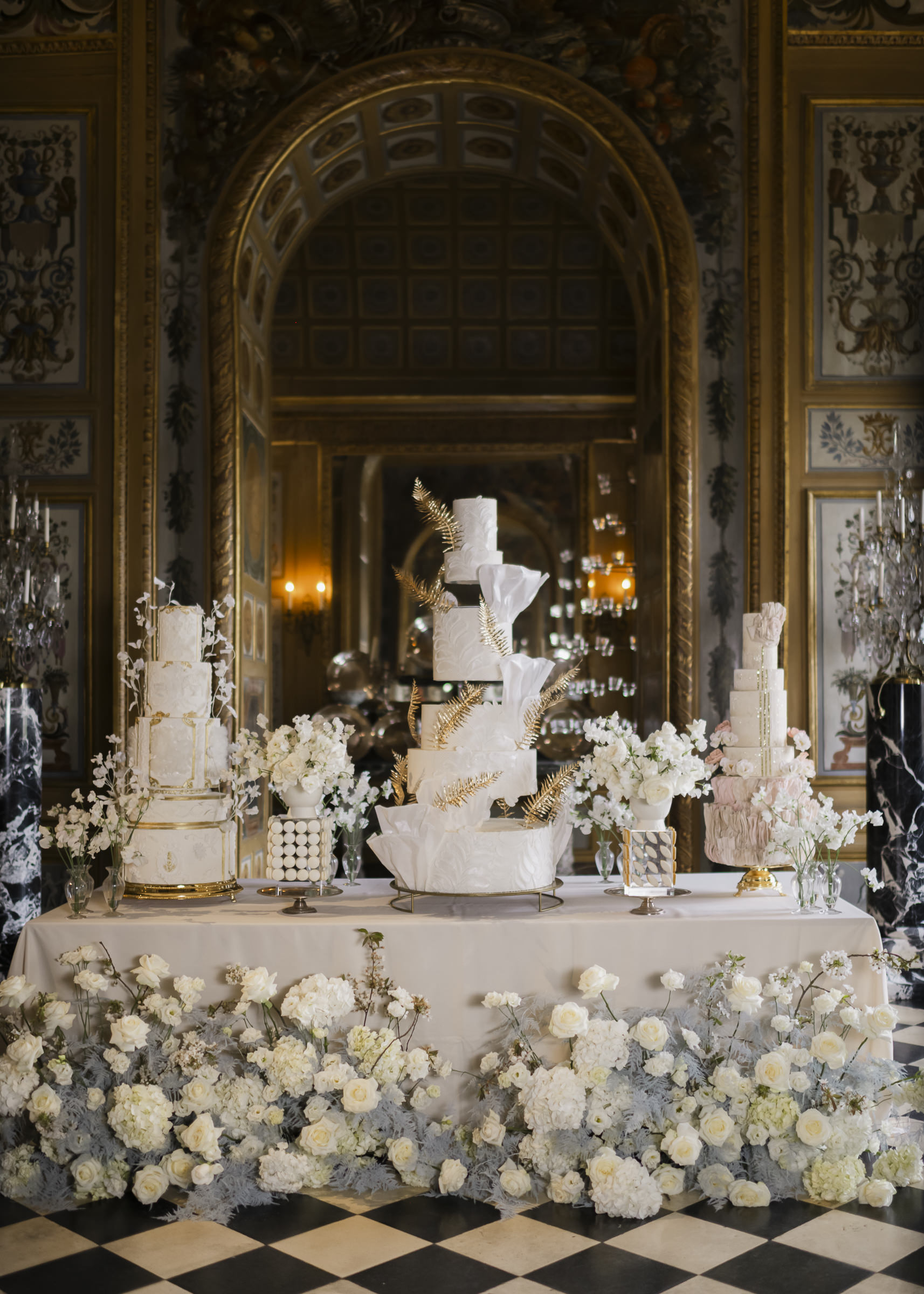 Luxury wedding cake inspired by classic French luxury and Luxury wedding cake inspired by the gilded interiors of Château de Vaux-le-Vicomte