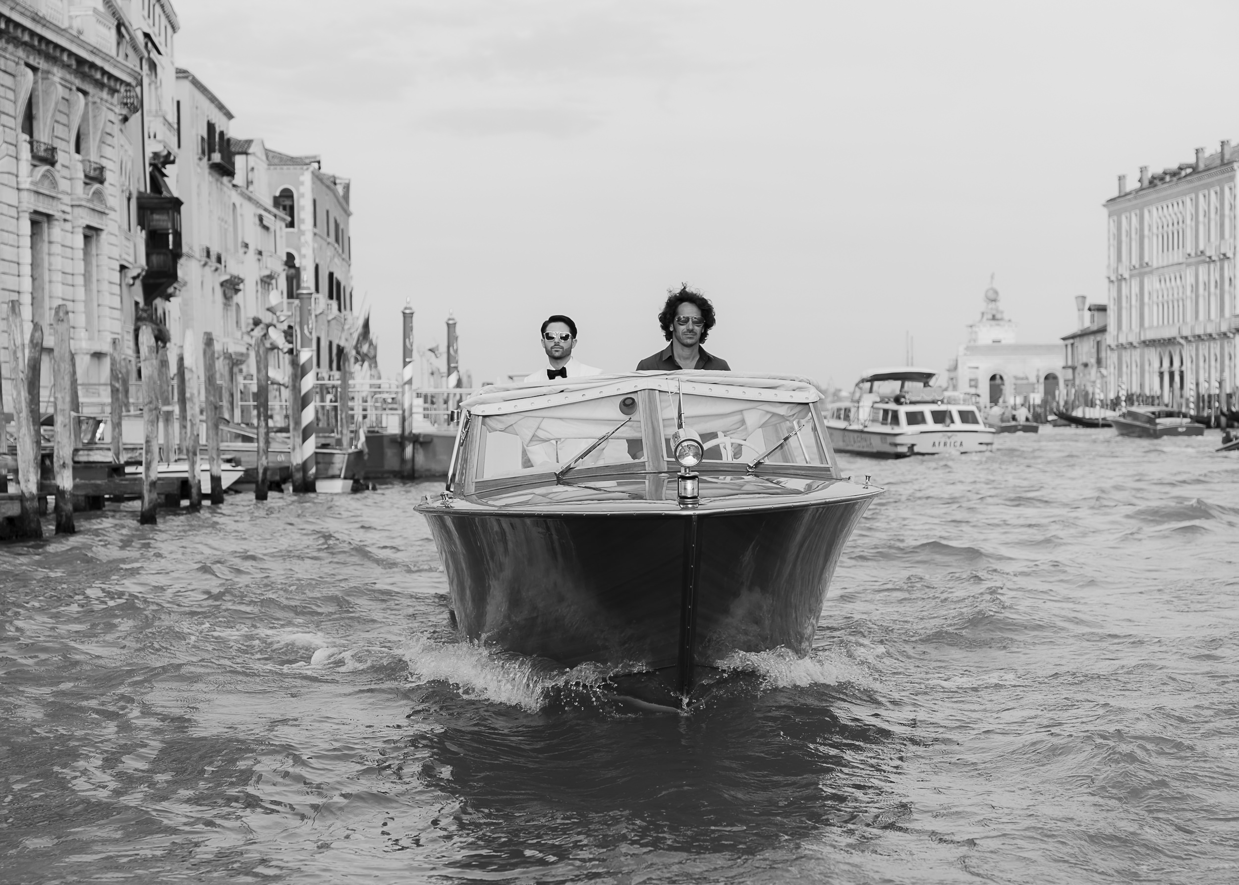 Boat arrival on the Grand Canal for an evening celebration in Venice