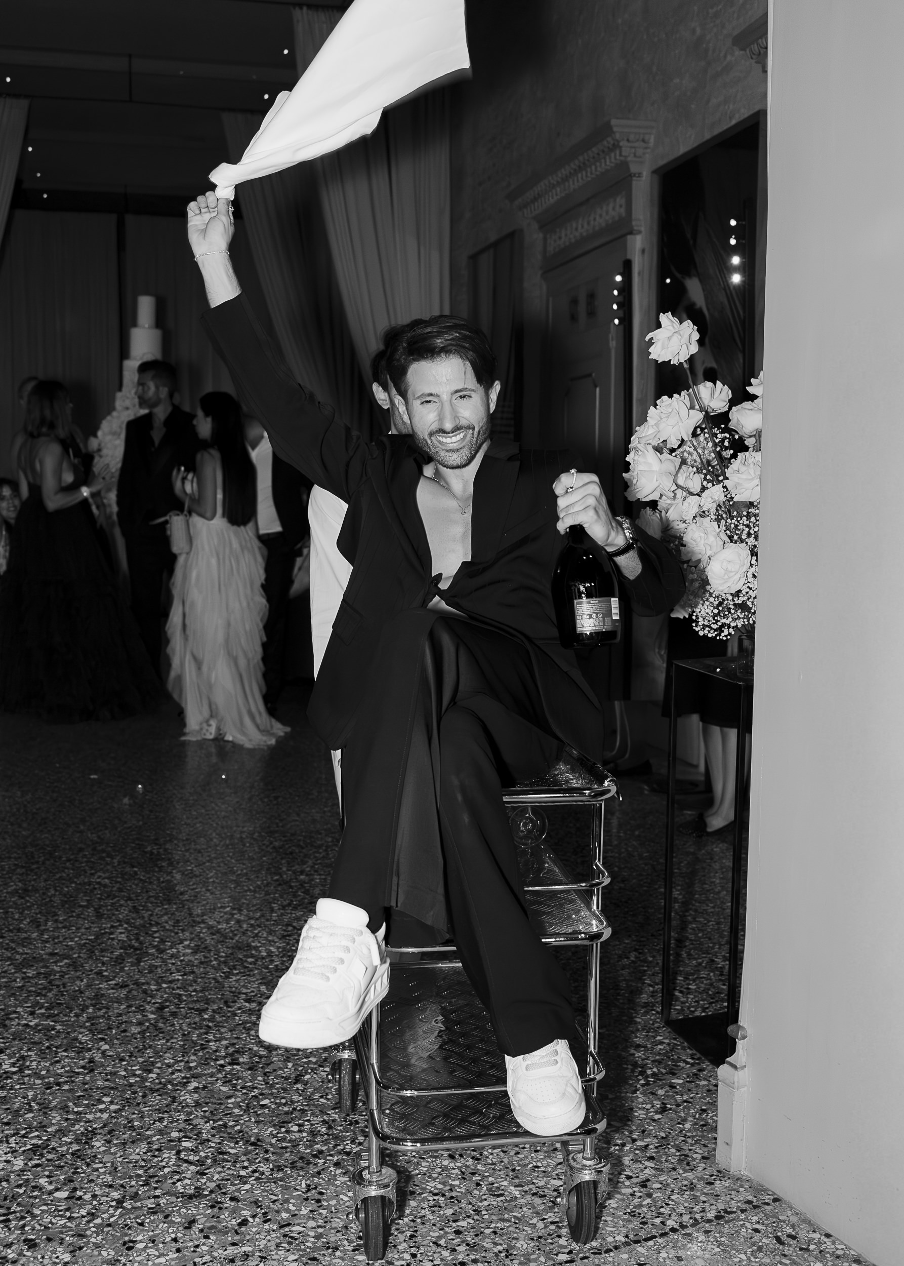 Lively dance floor moments during a Venetian celebration