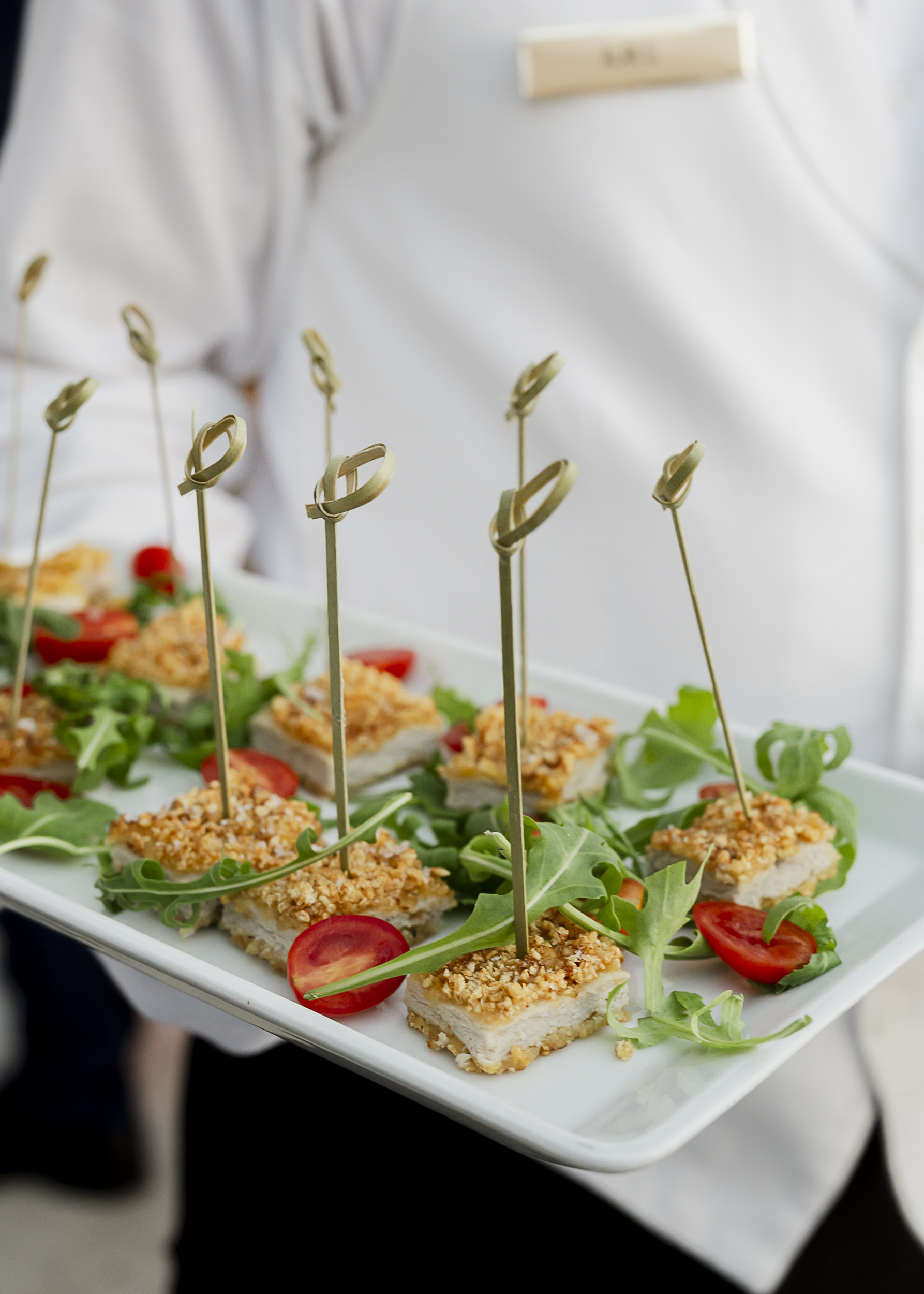 Canapés served during a rooftop drinks reception in Venice